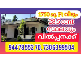 28.5 cents land with 1750 Sqft  House for sale 4km away from pala town