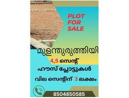 4 Cent & 5 Cent Residential Land For Sale Near by Mulanthuruthy
